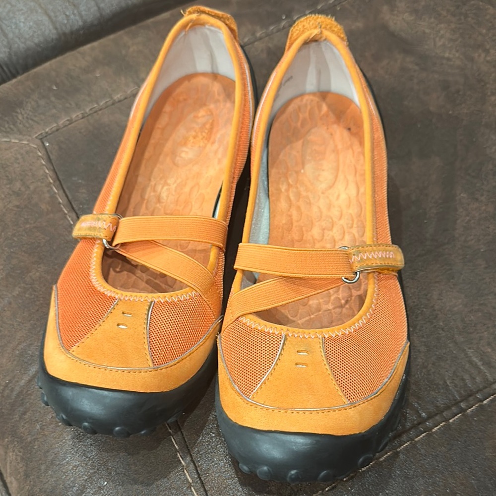 Privo Orange and Black Flats with Mary Jane Strap